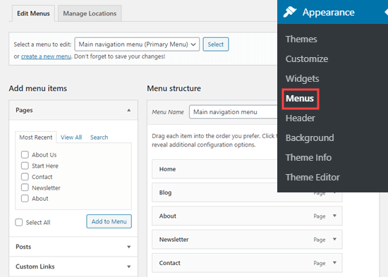 Menú de WordPress