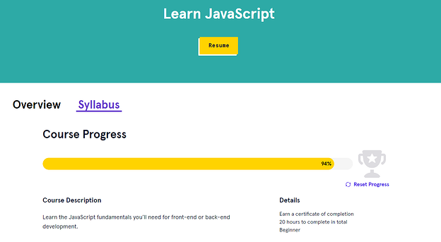 Barra de progreso del curso de JavaScript