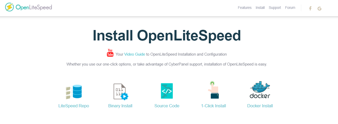Opciones de instalación de OpenLiteSpeed
