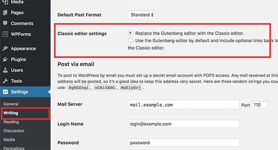 Deshabilite Gutenberg con el complemento Editor clásico