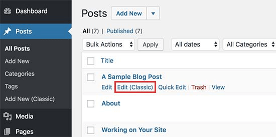 Edita la página con el editor clásico