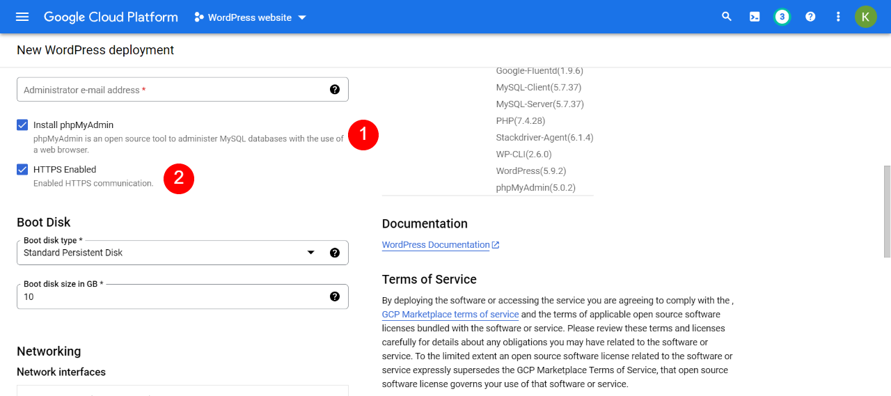 Uso del alojamiento de Google Cloud WordPress. 