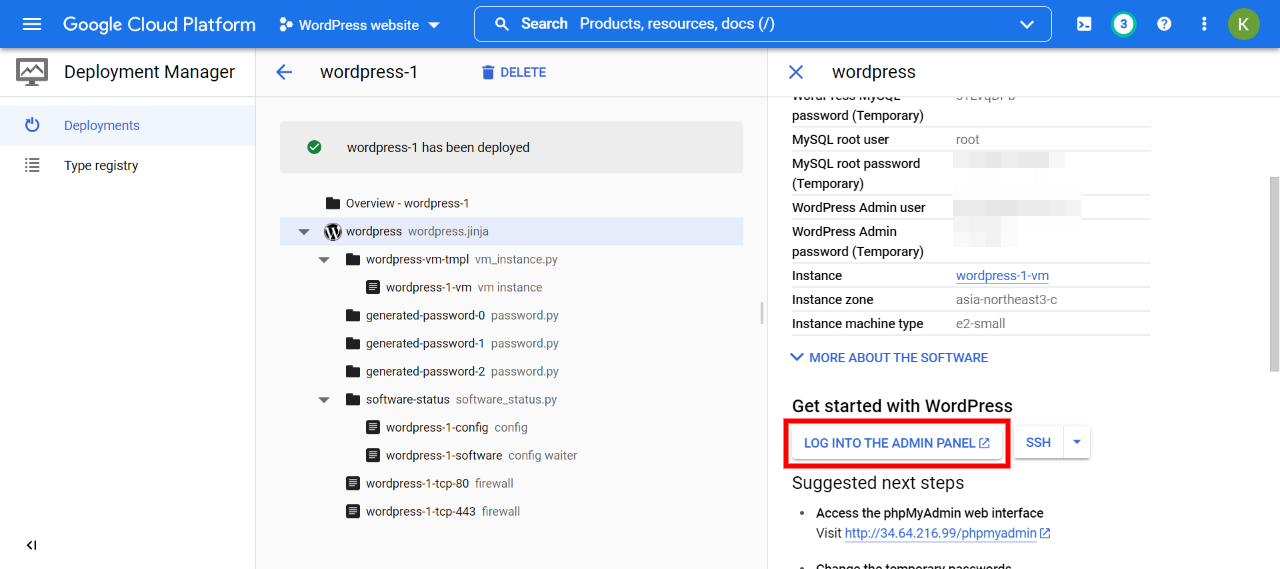 Inicio de sesión de Google Cloud WordPress