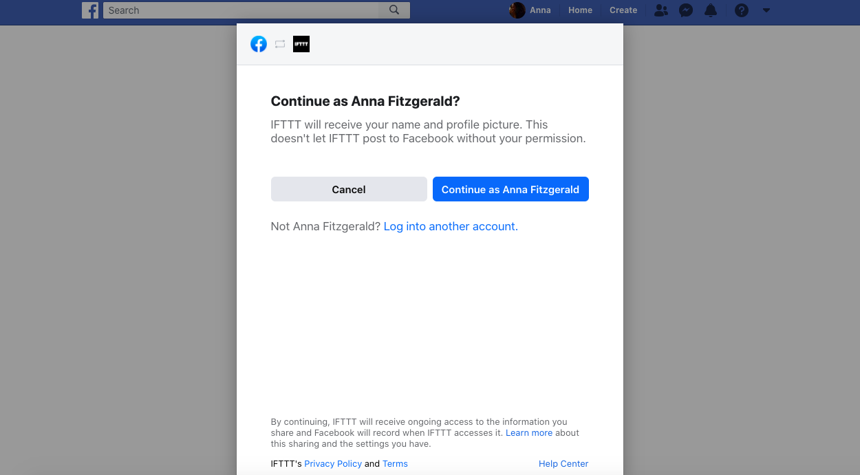 publicación automática en Facebook: confirma tu identidad