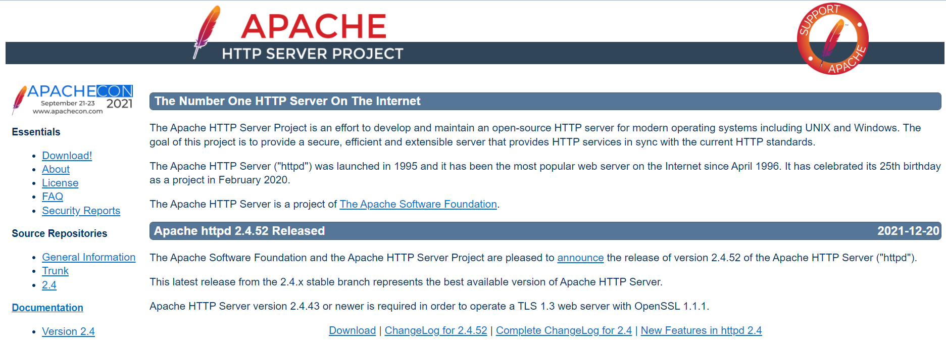 Página de inicio de Apache.