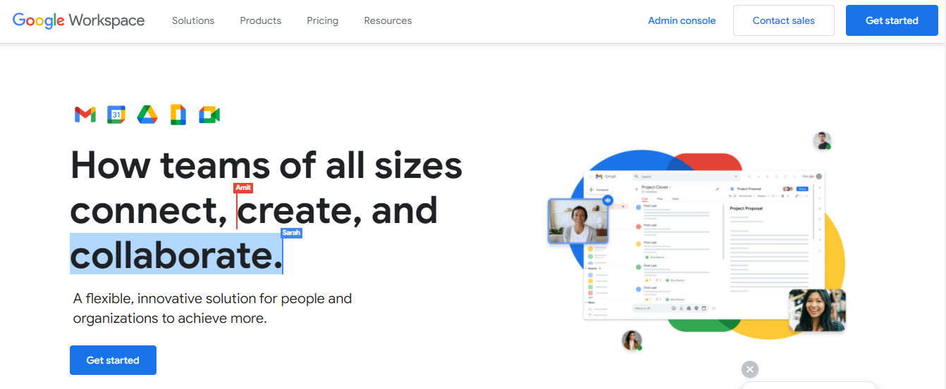 Página de inicio de Google Workspace