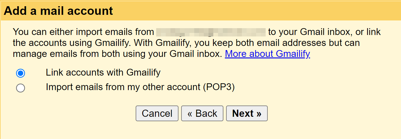 Opciones de importación de Gmail
