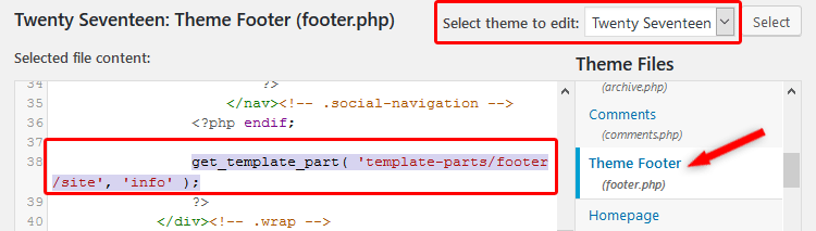 El código footer.php sobre cómo editar un pie de página en WordPress