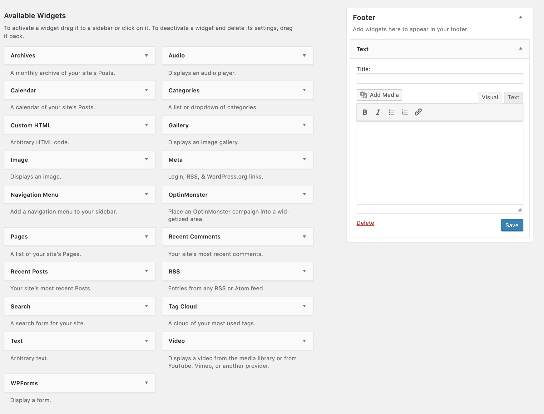 widget de pie de página sobre cómo editar un pie de página en WordPress