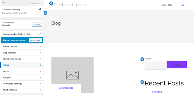 haga clic en el pie de página en el configurador de WordPress para continuar con el proceso de edición del pie de página de derechos de autor en wordpress