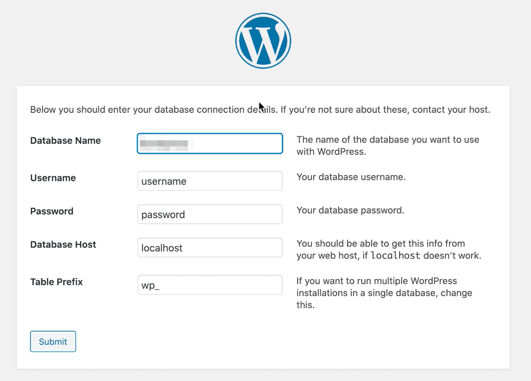 Ingresar detalles de inicio de sesión en la base de datos de WordPress