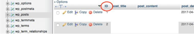ID de la publicación en la base de datos