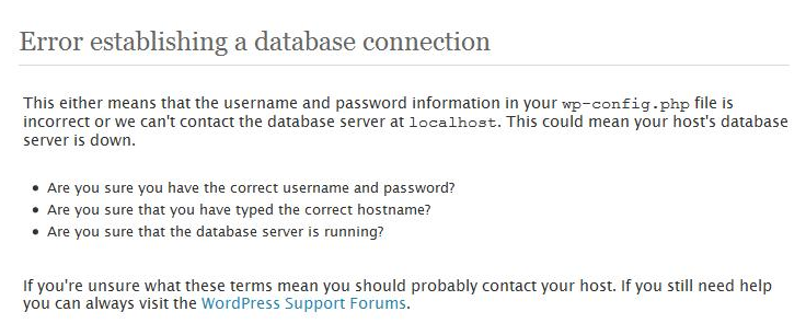 error al conectarse a la base de datos