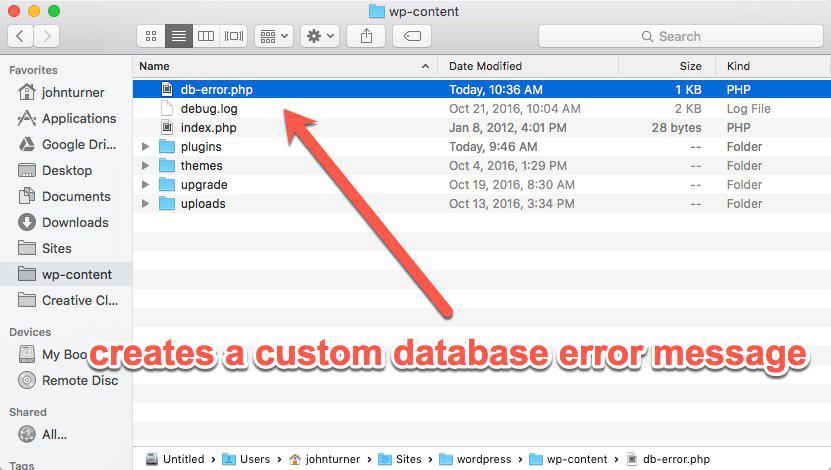 mensaje de error de la base de datos personalizada