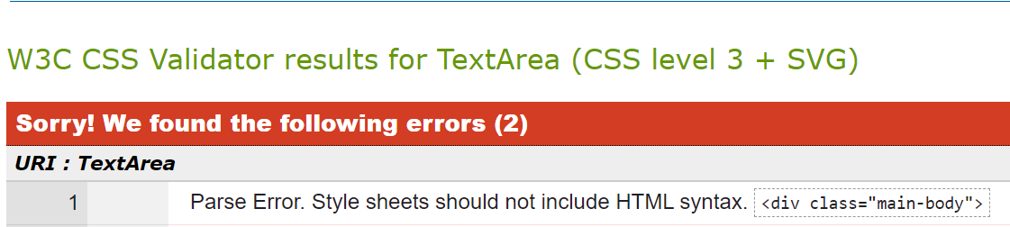 Ejemplo de error de análisis