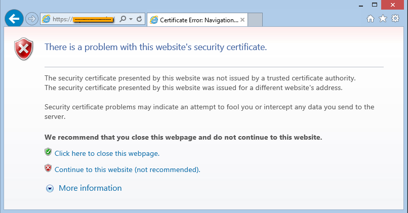 error general de certificado SSL en el navegador web