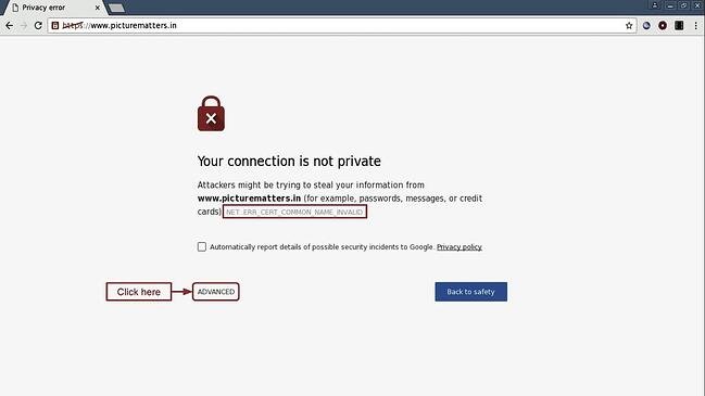 Error de discrepancia de nombre de certificado SSL en Google Chrome