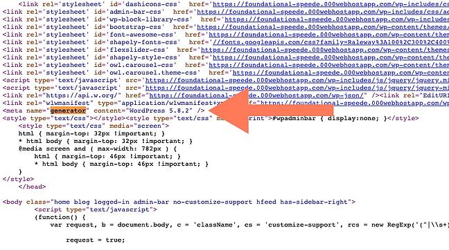 verificación de la versión de wordpress: etiqueta del generador en el código fuente