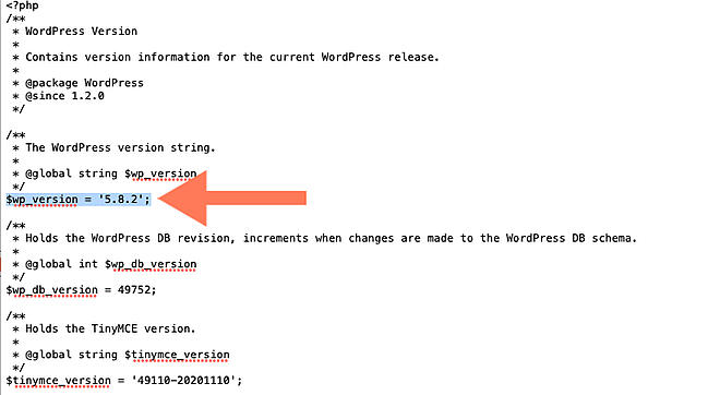 verificación de la versión de wordpress: dentro de php