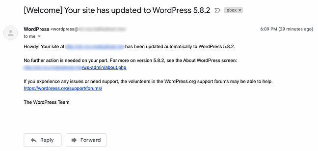 comprobación de la versión de wordpress: notificación por correo electrónico