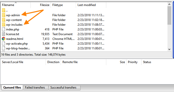Cómo actualizar manualmente WordPress a través de FTP: elimine las carpetas wp-includes y wp-admin