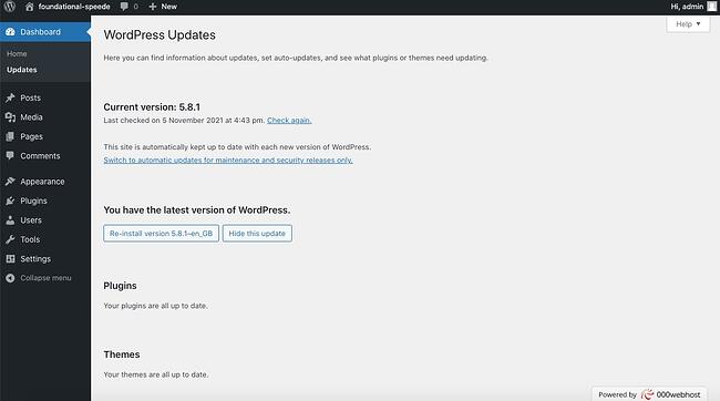 Cómo actualizar manualmente WordPress usando el Panel: mensaje 