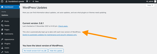 Cómo actualizar automáticamente WordPress usando el panel: 