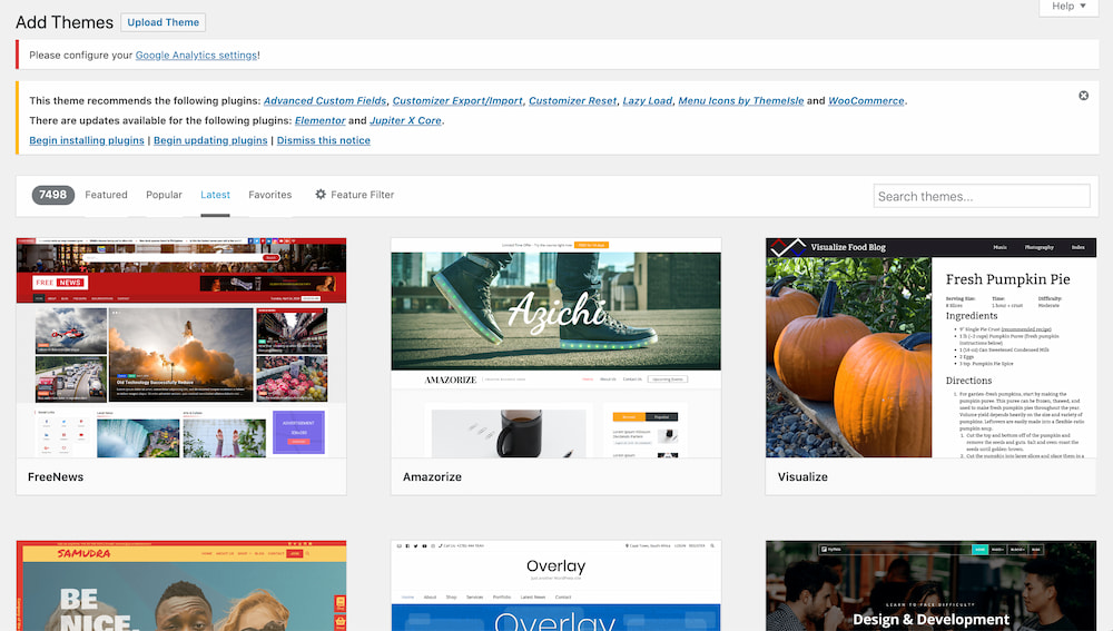 instale un nuevo tema para arreglar un editor visual de WordPress roto: instale un nuevo tema