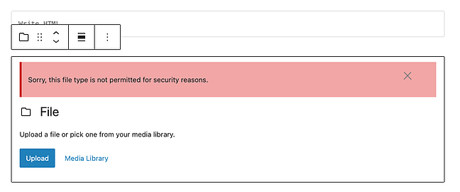subir archivo html a wordpress: error de tipo de archivo no permitido