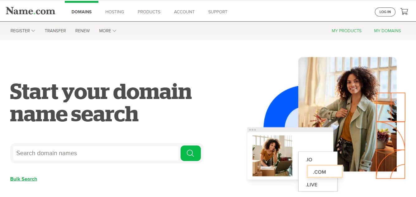 Página de dominio de Name.com
