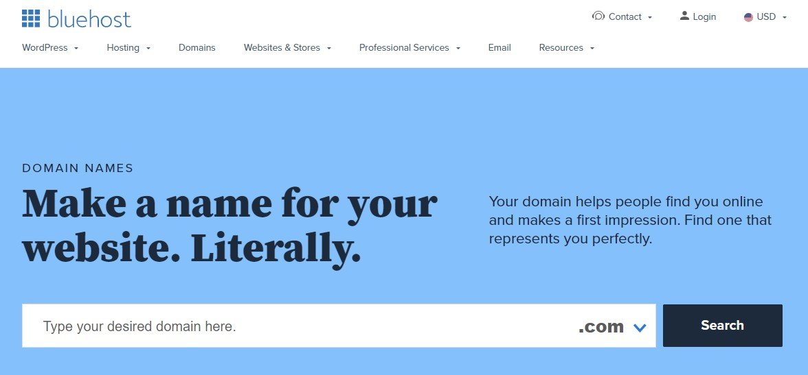 Página de dominio de Bluehost