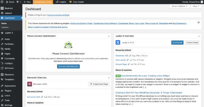Ejemplo de tablero de WordPress