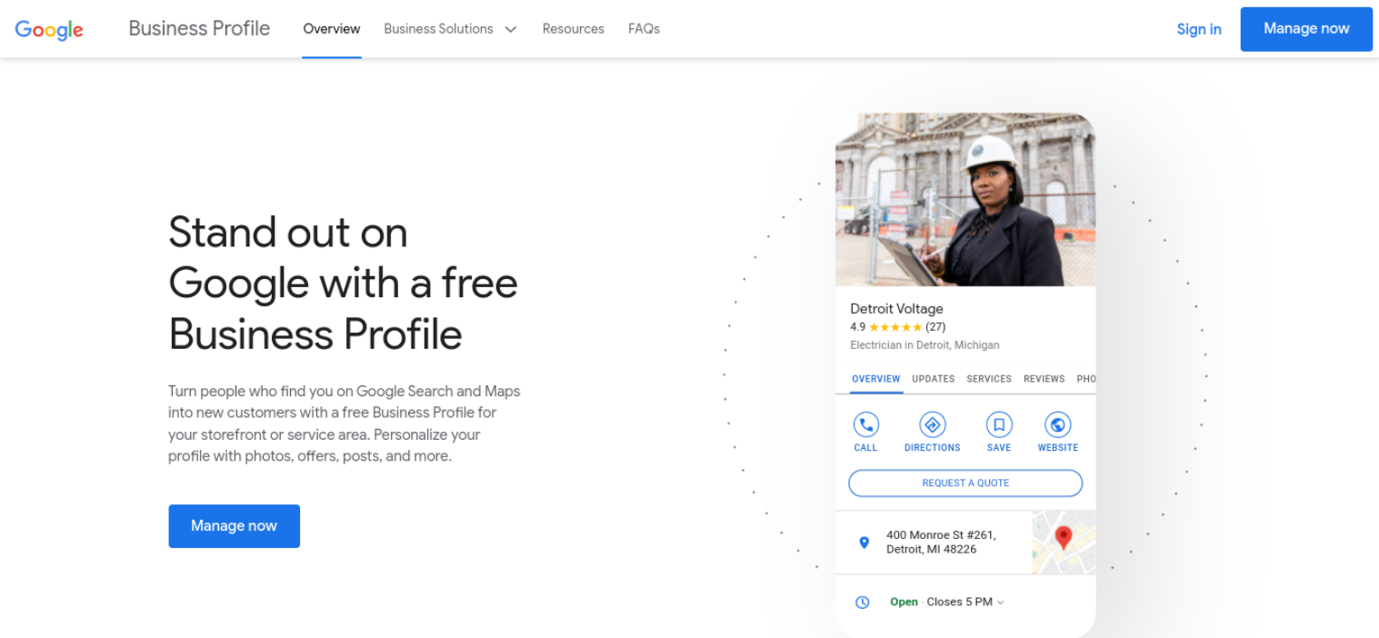 Sitio de Google Mi Negocio.