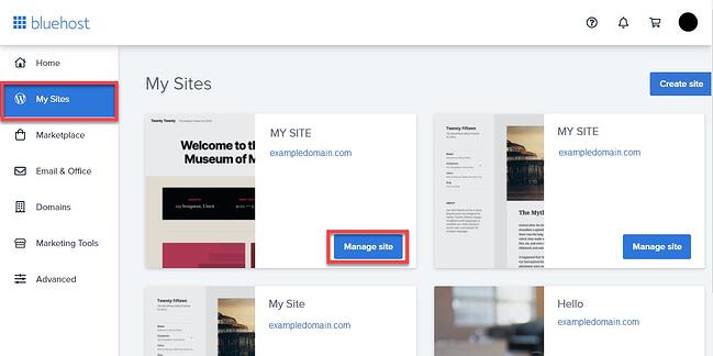 Inicio de sesión de WordPres: Tablero BlueHost