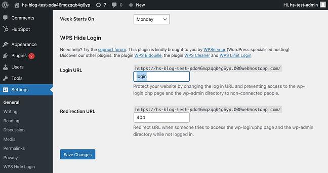 WPS URL de inicio de sesión de WordPress Ocultar configuración de inicio de sesión
