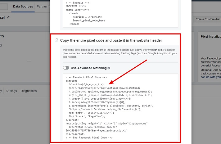 píxel de código wordpress de facebook