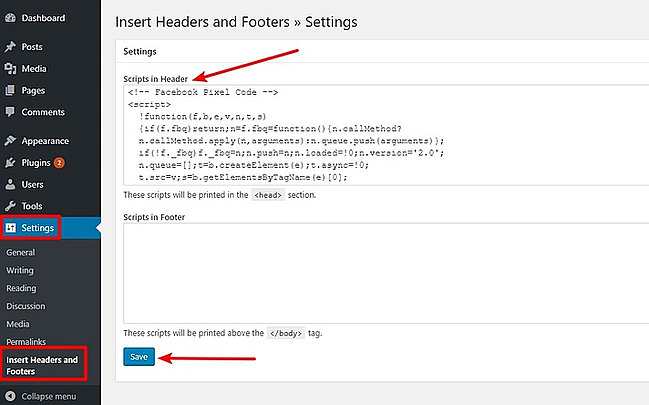 agregando el código de wordpress de Facebook al encabezado de wordpress
