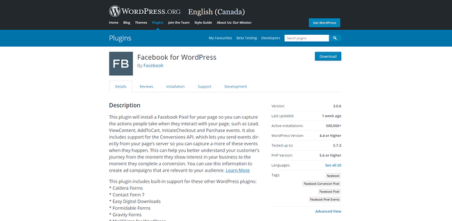 Complemento de wordpress de píxel de Facebook: facebook para wordpress
