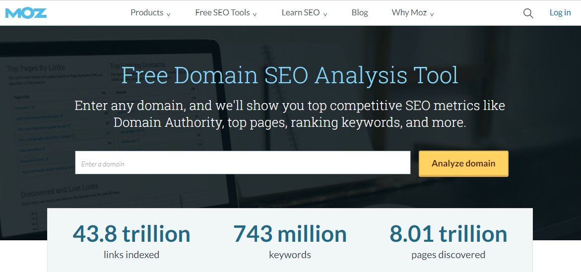 La herramienta Autoridad de dominio de Moz puede ayudar con el SEO del dominio. 