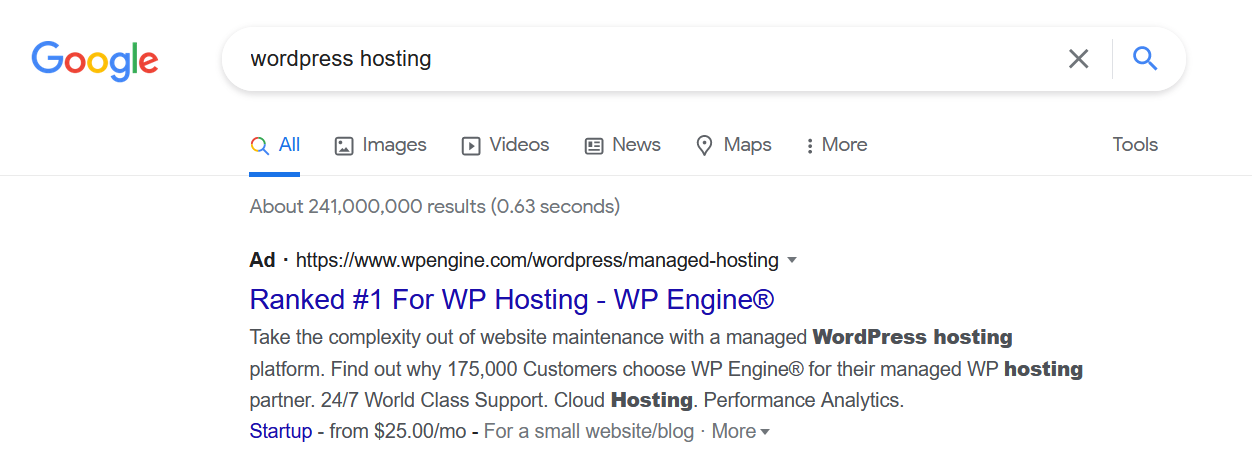 Un ejemplo de publicidad en SERPs