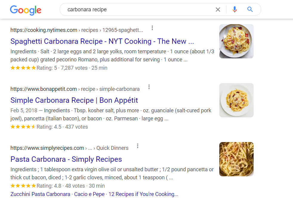 Ejemplo de fragmentos extendidos en SERPs