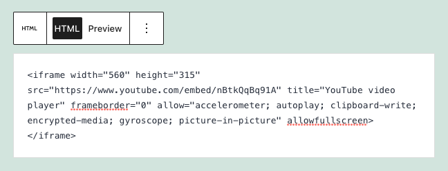 bloque html en wordpress que contiene código iframe