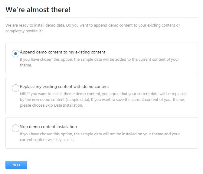 Instalación del tema Monstroid: incluir contenido de demostración