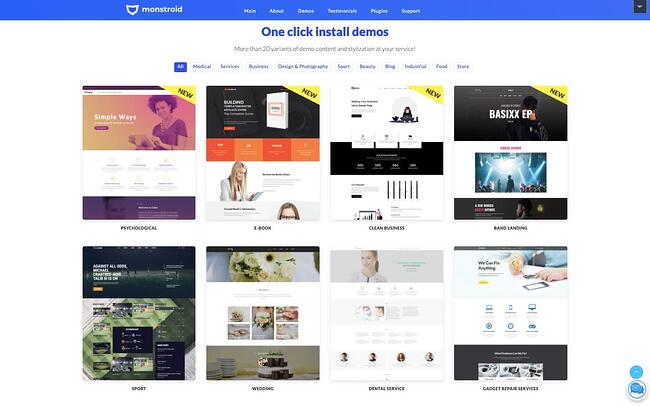 tema monstruo: más de 50 instalaciones de demostración con un solo clic