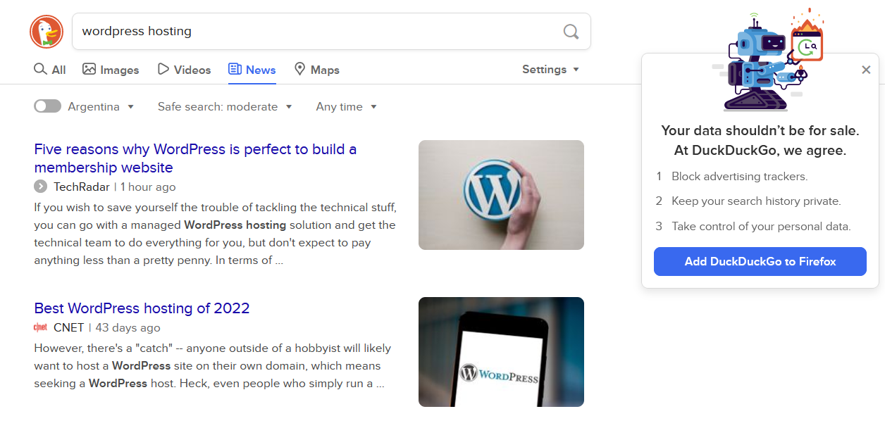 Resultados de noticias de DuckDuckGo