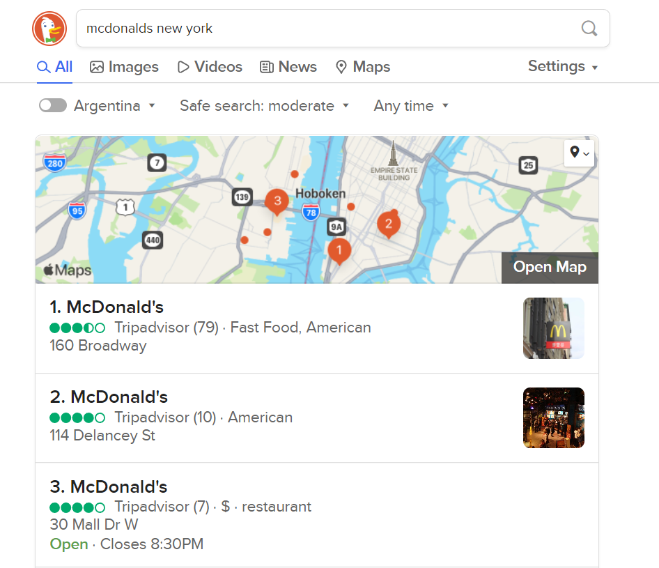 Búsqueda basada en la ubicación utilizando los resultados de Apple Maps