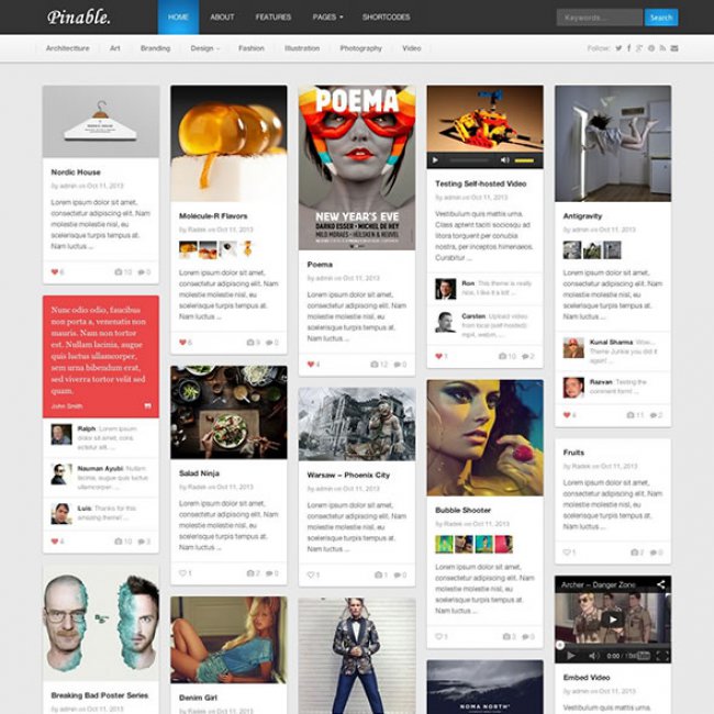 Tema pin-on al estilo de Pinterest