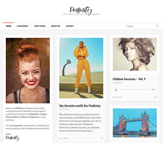 mejor tema de wordpress estilo pinterest: Pinfinity