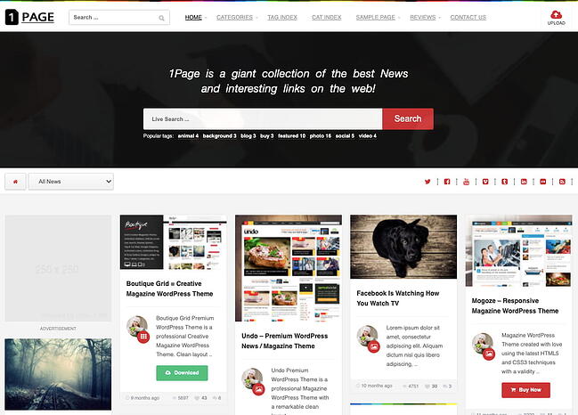 mejor tema de wordpress estilo pinterest: 1 página