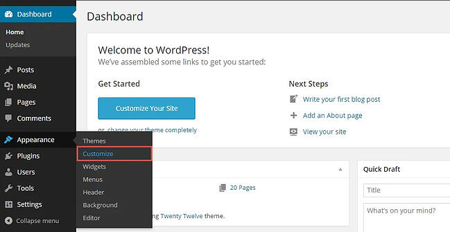 tablero de wordpress